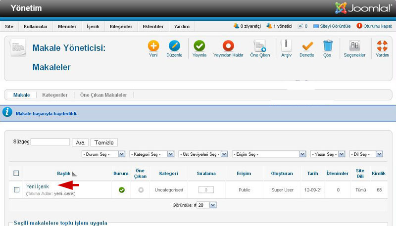 Joomla 2.5 İçerik Ekleme