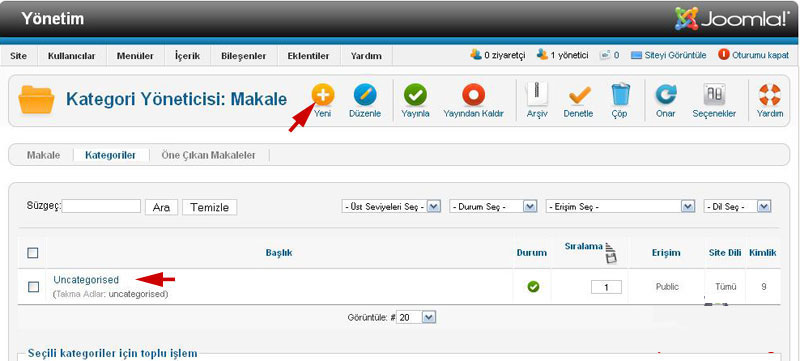 Joomla 2.5 Kategori ve Alt Kategori Oluşturma