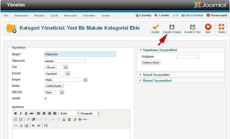 Joomla 2.5 Kategori ve Alt Kategori Oluşturma