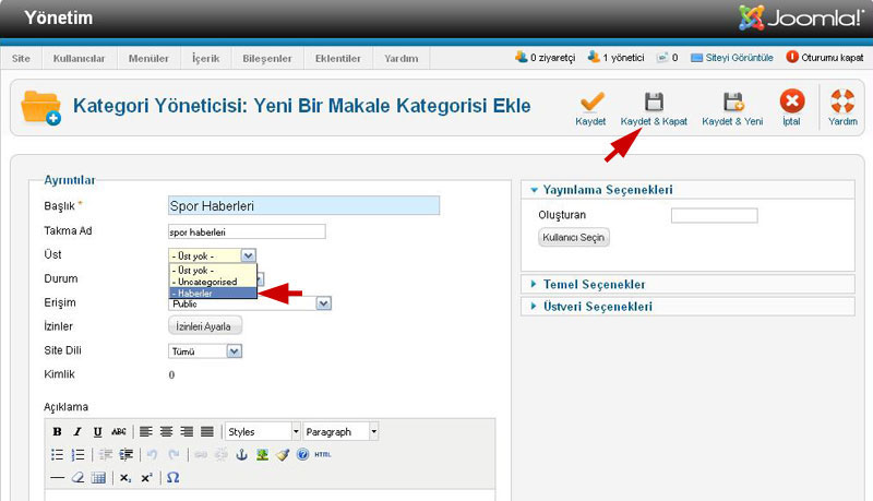 Joomla 2.5 Kategori ve Alt Kategori Oluşturma