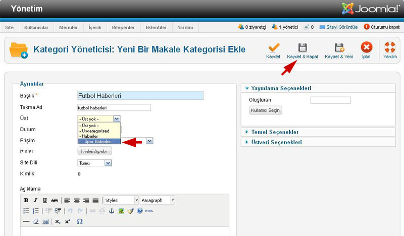 Joomla 2.5 Kategori ve Alt Kategori Oluşturma
