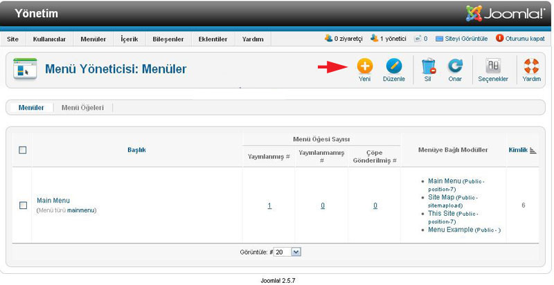 Joomla 2.5 Menü ve Menü Öğesi Oluşturma