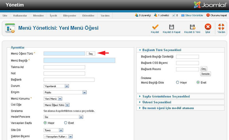 Joomla 2.5 Menü ve Menü Öğesi Oluşturma