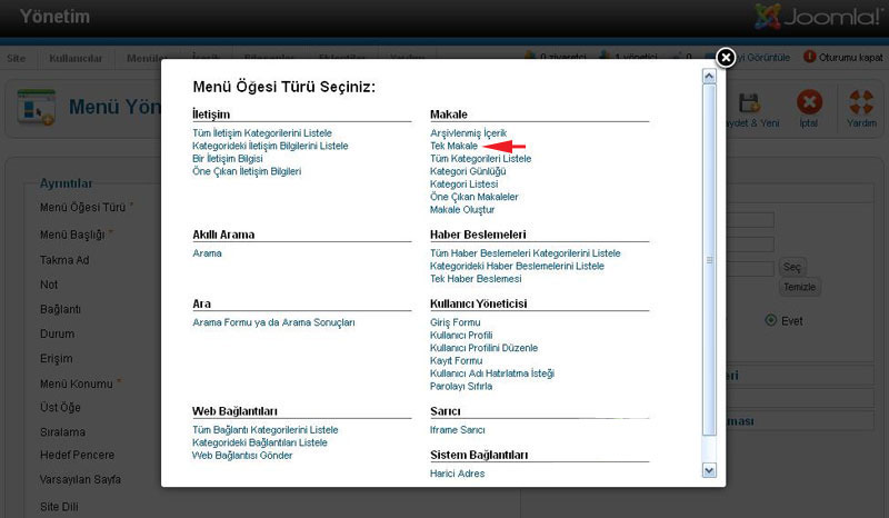 Joomla 2.5 Menü ve Menü Öğesi Oluşturma