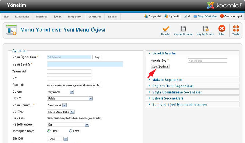 Joomla 2.5 Menü ve Menü Öğesi Oluşturma