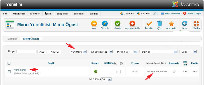 Joomla 2.5 Menü ve Menü Öğesi Oluşturma