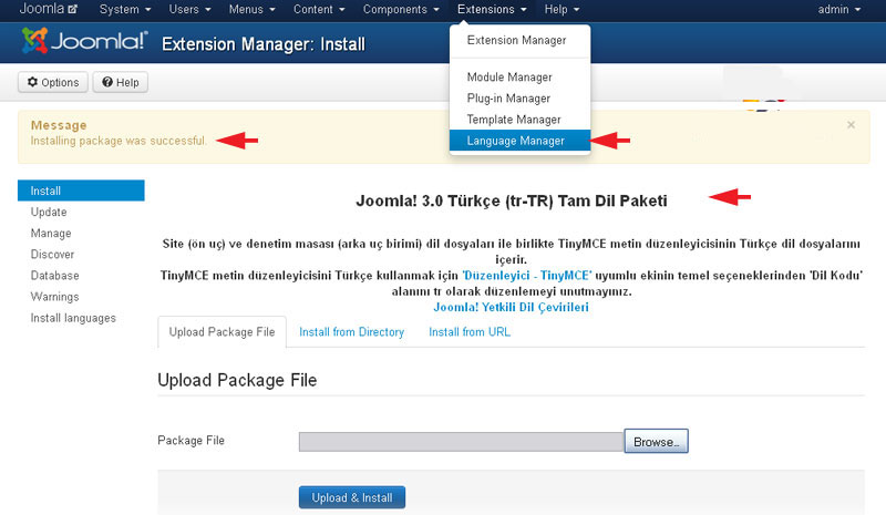 Joomla 3.0 Dil Paketi Yükleme ve Etkinleştirme