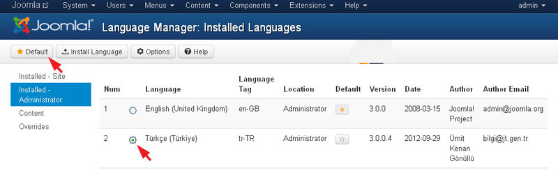 Joomla 3.0 Dil Paketi Yükleme ve Etkinleştirme
