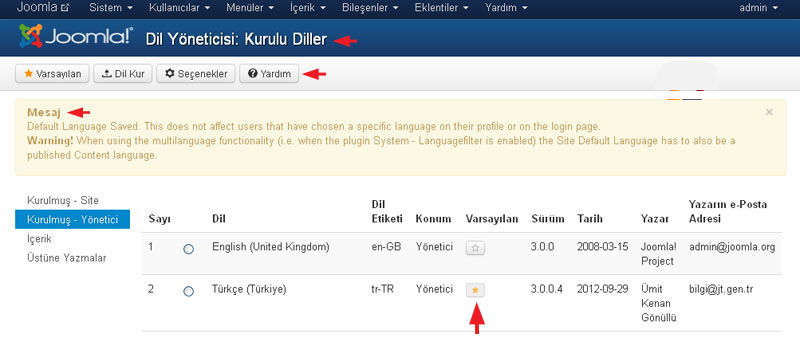Joomla 3.0 Dil Paketi Yükleme ve Etkinleştirme